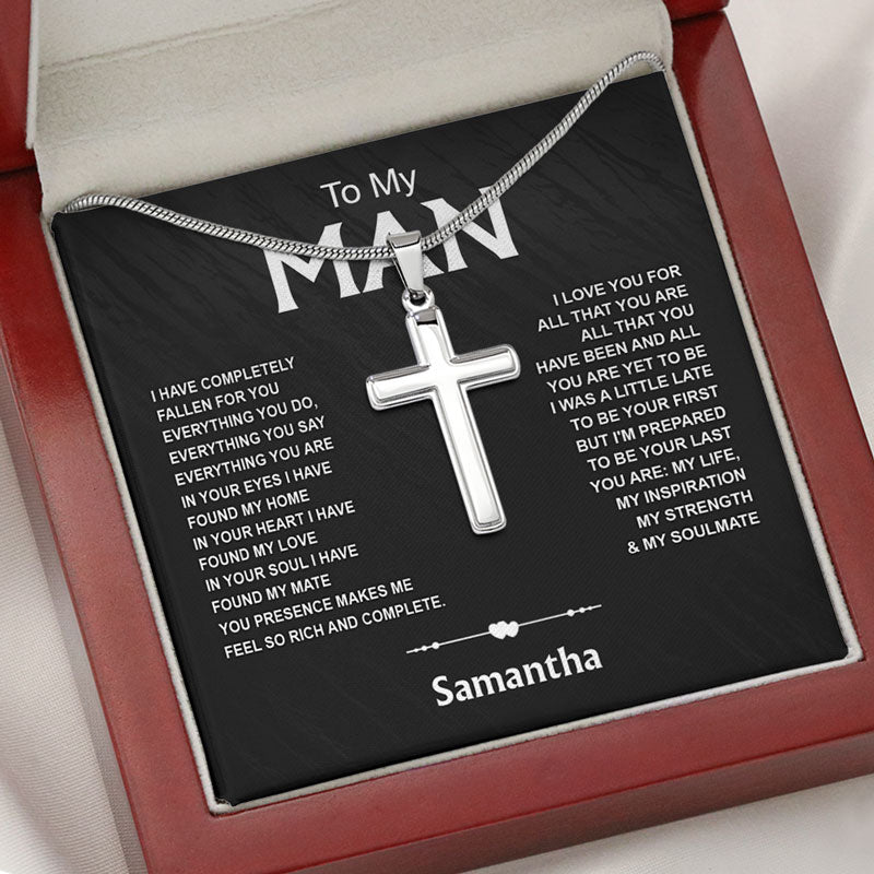 I Have Completely Fallen For You, Personalized Cross Necklace, Valentine Gift For Him