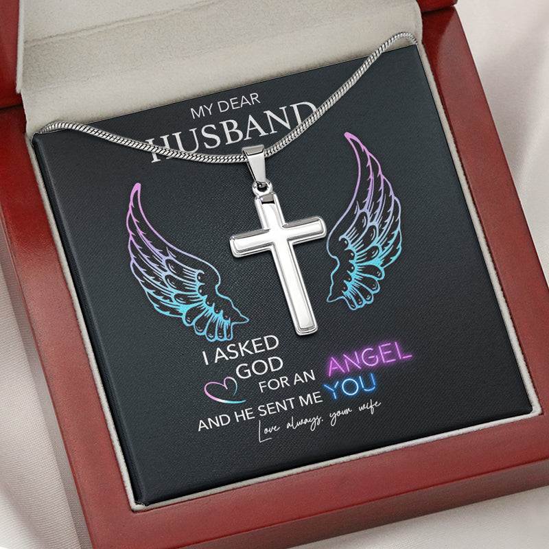 I Asked God For An Angel, Personalized Cross Necklace, Gifts For Him