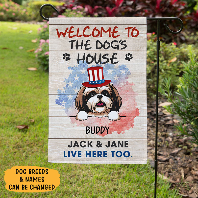 Welcome To The Dog House, 4th Of July, Custom Flags, Personalized Dog Decorative Garden Flags