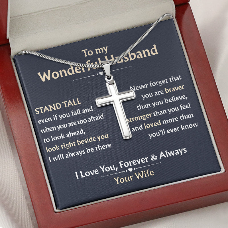 Stand Tall Even If You Fall, Personalized Cross Necklace, Gifts For Him