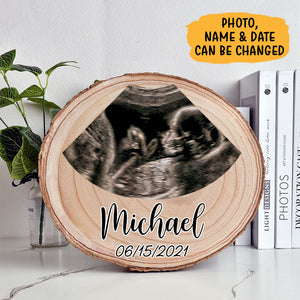 Baby Sonogram Photo, Personalized Baby Photo Wood Slice, Custom Photo Gift, Gift For Mom