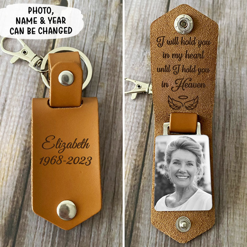 I Will Hold You In My Heart, Personalized Leather Keychain, Memorial Gift, Custom Photo