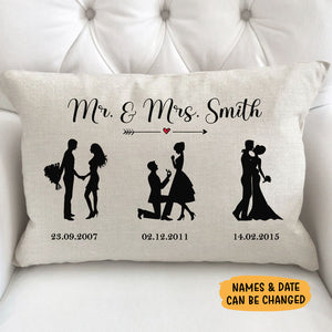 Silhouette Timeline Couple, Personalized Pillows, Engagement Gift, Anniversary Gift, Custom Gift For Couple