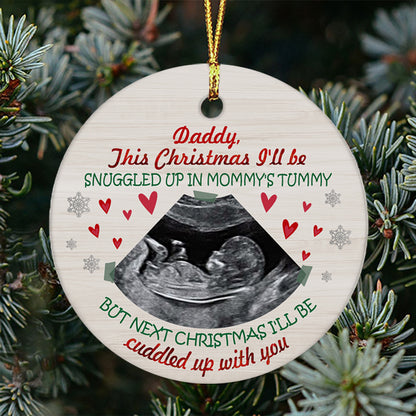 Snuggled Up In Mommy's Tummy, Personalized Christmas Ornaments, Custom Photo Gift for Expecting Dads