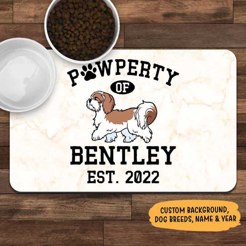 Pawperty Of Dog Marble Pet Placemat, Personalized Pet Food Mat, Custom Gifts For Dog Lovers