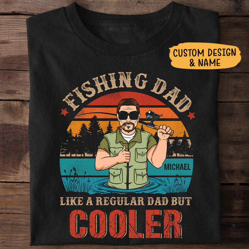 Personalized Gift for Dad, Custom T Shirt - Regular Dad But Cooler Fishing, Family Gift, PersonalFury, Pullover Hoodie / Navy Color / 4XL