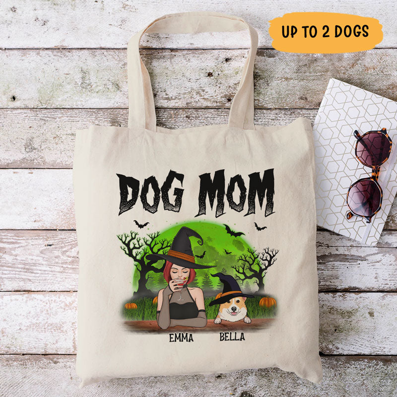 Dog Mom, Halloween, Personalized Canvas Tote Bag, Gift For Dog Lovers