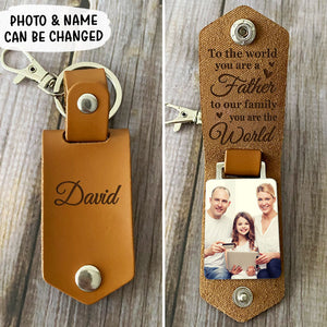 You Are The World, Personalized Leather Keychain, Father's Day Gift, Custom Photo