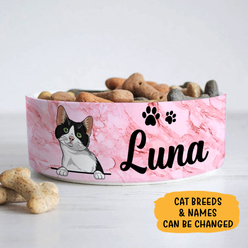 Personalized Custom Cat Bowls, Pink Marble, Gift for Cat Lovers