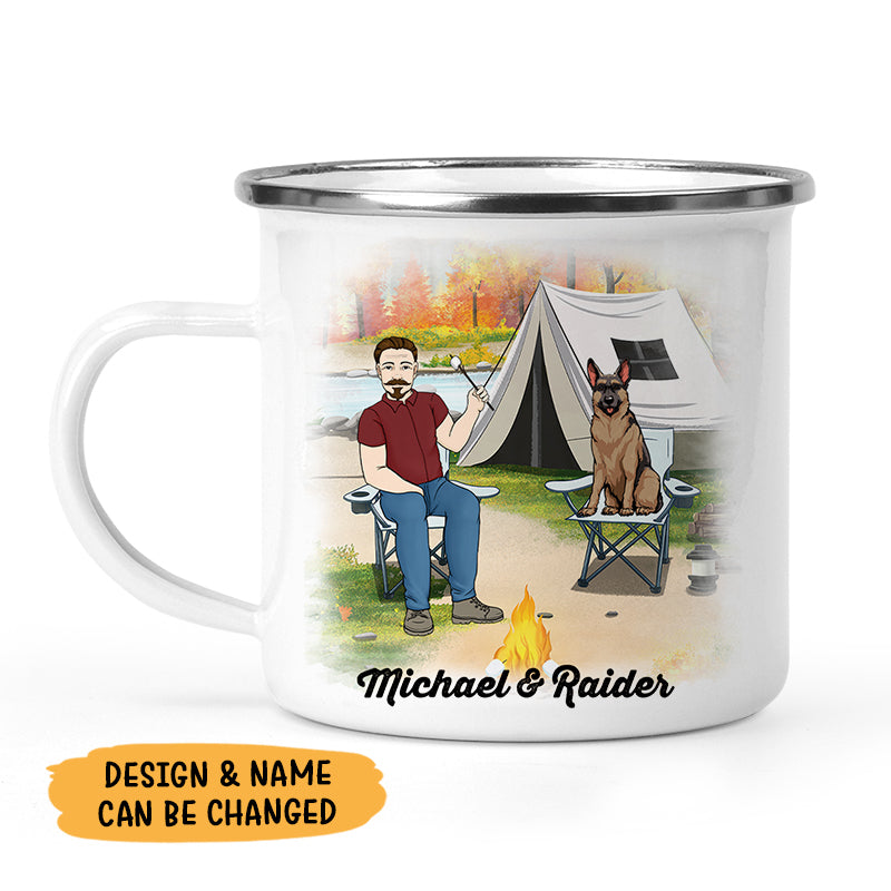 Camping With My Dog, Personalized Camping Mug For Him, Retirement Gift For Dog Dad