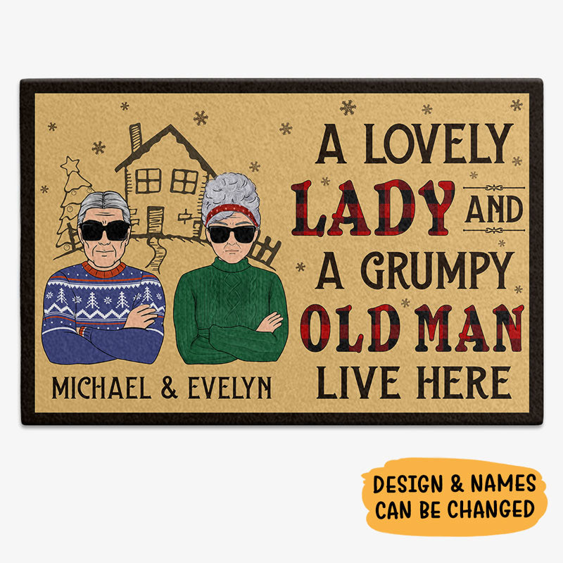 A Lovely Lady And A Grumpy Old Man Live Here, Personalized Doormat, New Home Gift