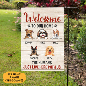 Welcome To Our Home, Custom Dog Flags, Personalized Dogs Decorative Garden Flags