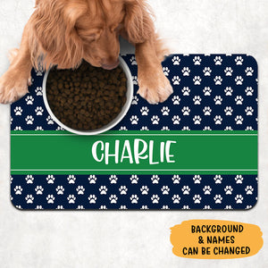 Custom Paw Background Pet Placemat, Personalized Pet Food Mat, Gifts For Pet Lovers