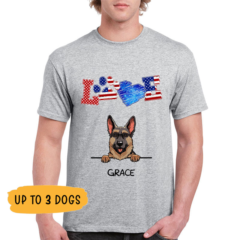 LOVE, Happy July 4th, Custom Shirt For Dog Lovers, Personalized Gift, Custom Tee