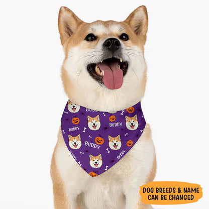 Dog Face Halloween Pattern, Personalized Bandana, Halloween Costumes for Dogs