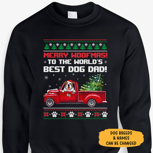 Merry Woofmas Best Dog Dad, Personalized Custom Sweaters, T shirts, Christmas Gifts for Dog Lovers