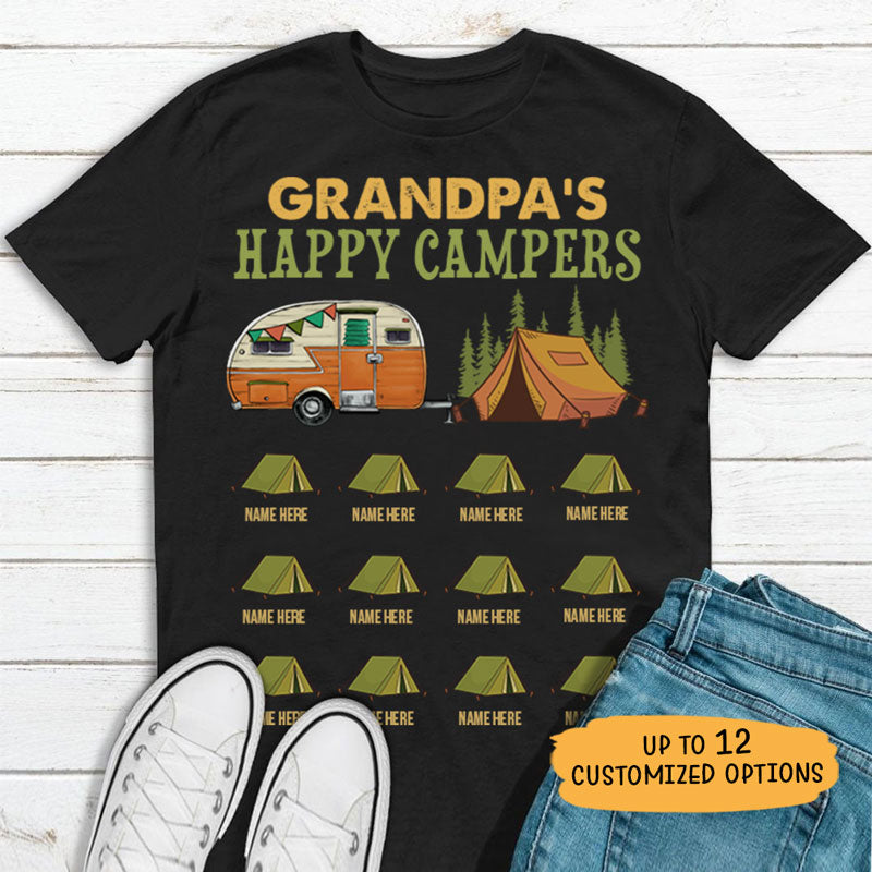Grandpa's Happy Campers Shirt, Mini Camping Tent, Personalized T shirt, Custom Father's Day Gift