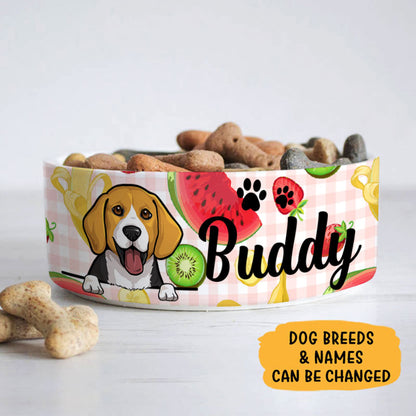 Personalized Dog Bowls, Custom Cute Dog Food and Water Bowl with Name, Ceramic Tropical Fruits, PersonalFury