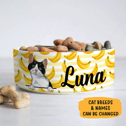Personalized Cat Bowls, Custom Cute Cat Food and Water Bowl with Name, Ceramic Banana, PersonalFury