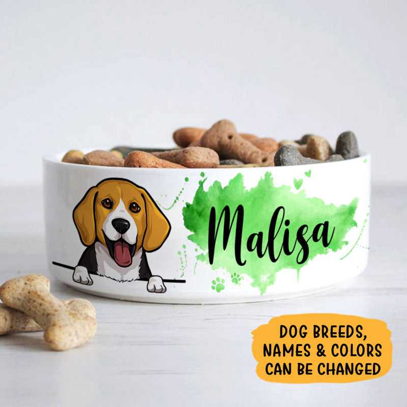 Personalized Custom Dog Bowls, Watercolor Backgrounds, Gift for Dog Lovers