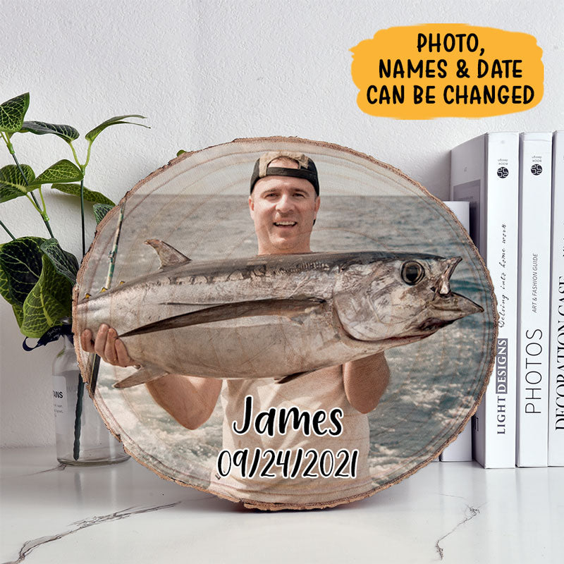 Fishing Photo Wood, Personalized Photo Wood Slice, Custom Photo Gift, Bass Fishing Photo Wood