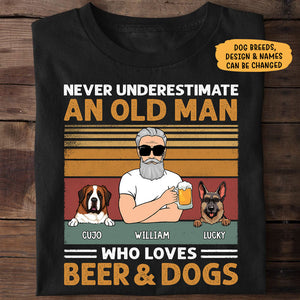 Never Underestimate An Old Man, Gift for Dad, Dark Color Custom T Shirt, Personalized Gifts for Dog Lovers