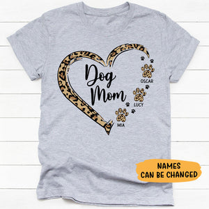 Dog Mom Heart, Leopard, Gift For Dog Lover, Custom Shirt For Dog Lovers, Personalized Gifts