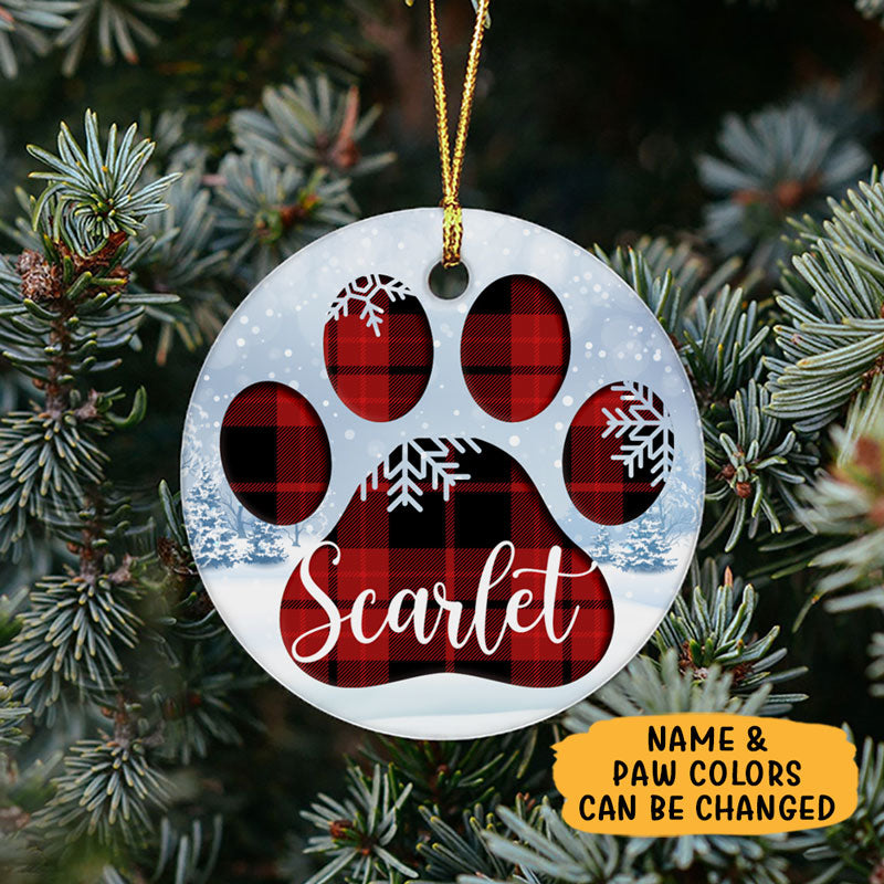 Personalized Name Paw Snow, Christmas Ornaments, Custom Gift for Pet Lovers