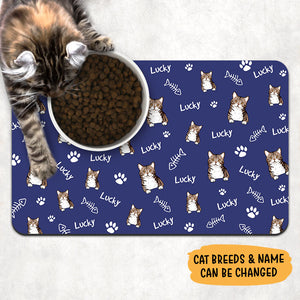 Cat Pattern Pet Placemat, Personalized Pet Food Mat, Custom Cat Lovers Gifts