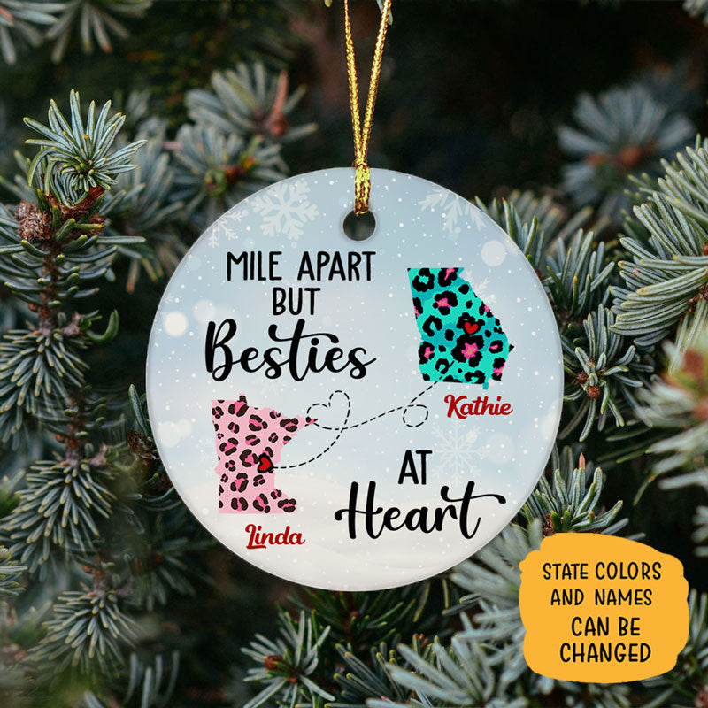 Bestie At Heart Long Distance, Personalized State Ornaments, Custom Christmas Gift