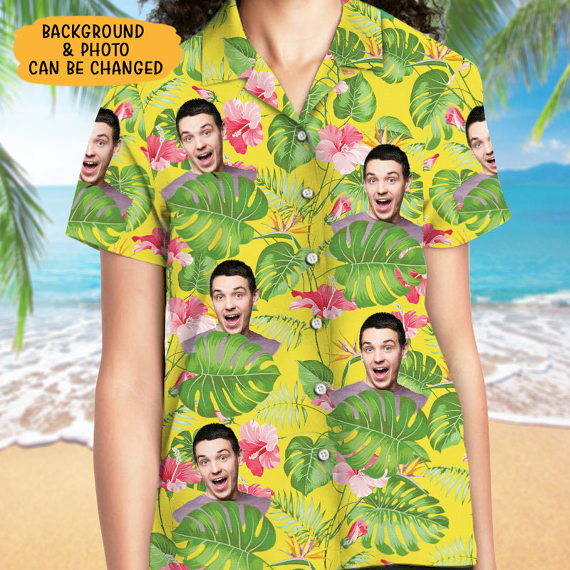 Human Face Tropical Leaf Photo, Personalized Hawaiian Shirt, Custom Photo