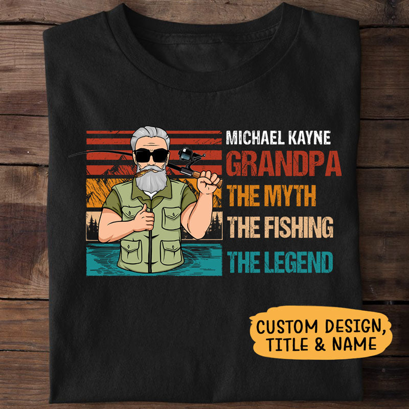 Personalized Gift for Dad, Gift for Grandpa, Custom T Shirt - The Myth The Fishing The Legend, PersonalFury, Pullover Hoodie / Black Color / 5XL