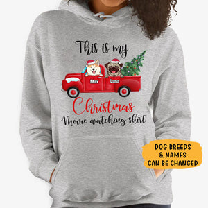 Christmas Movie Watching Shirt, Personalized Custom Hoodie, Sweater, T shirts, Gift for Dog Lovers
