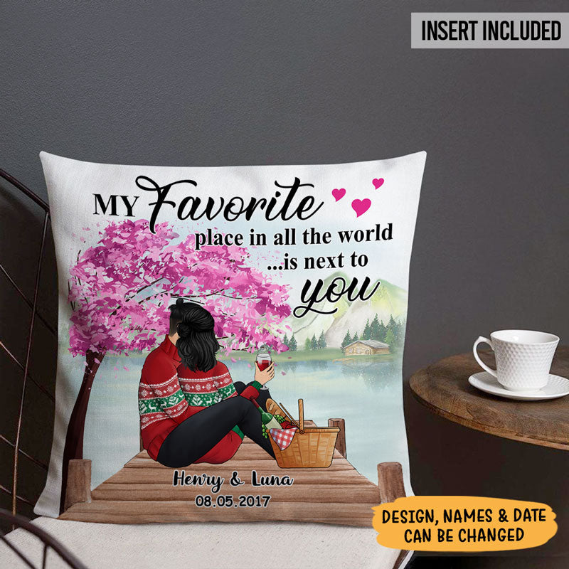 My Favorite Place Is Next To You, Couple Pillow, Personalized Pillows, Anniversary Gift