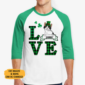 Love, Cat Lover Shirt, Personalized St. Patrick's Day Unisex Raglan Shirt, St Patricks Day