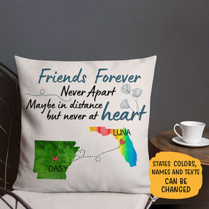 Long Distance Friends Forever, Personalized State Colors Pillow, Custom Best Friend Gift