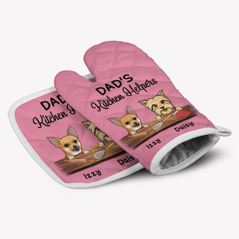 Kitchen Helper Peeking Dog, Personalized Oven Mitts, Custom Gifts For Dog Lovers