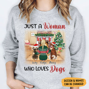 Just A Woman Who Loves Dogs, Christmas Gifts, Custom Sweater, Hoodie, Shirt, Gift For Dog Lovers