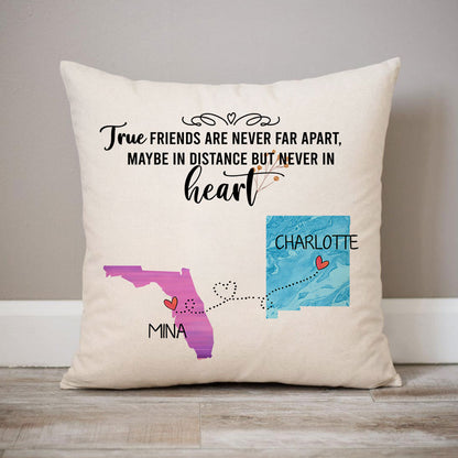 True Friends Long Distance, Personalized State Colors Pillow, Custom Best Friend Gift