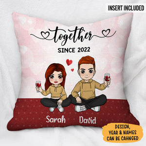 Chibi Drinking Couple Pillow, Personalized Gifts For Him, Anniversary Gifts For Her