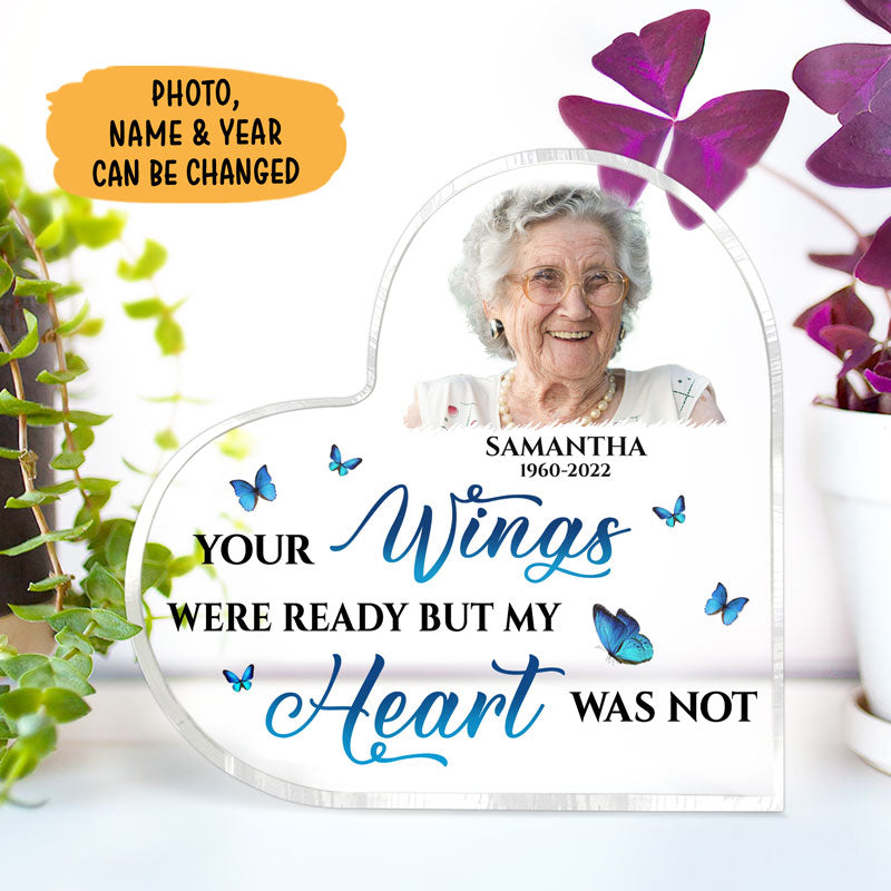 Your Wings Were Ready, Personalized Keepsake, Heart Shape Plaque, Memorial Gifts, Custom Photo
