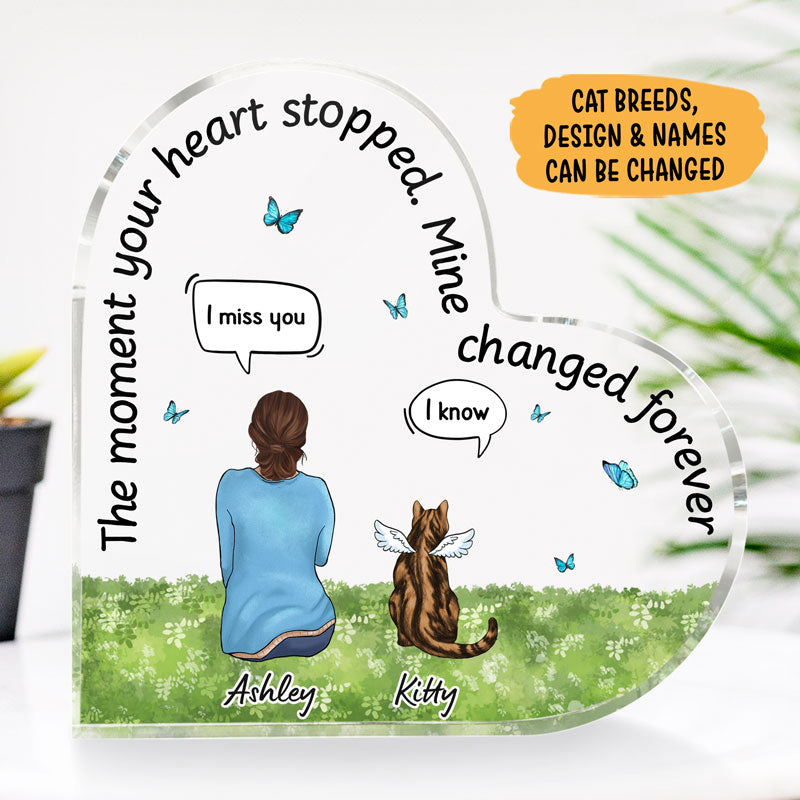 The Moment Your Heart Stopped Cat, Personalized Keepsake, Heart Shaped Plaque, Memorial Gift For Cat Lovers