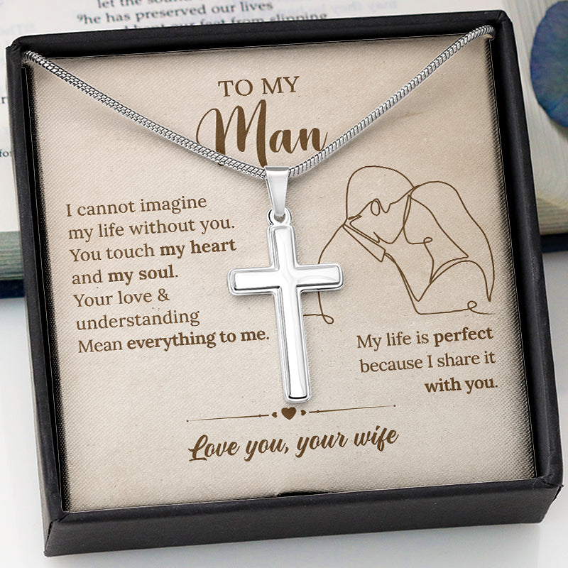You Touch My Heart, Personalized Cross Necklace, Message Card Jewelry, Gifts For Him