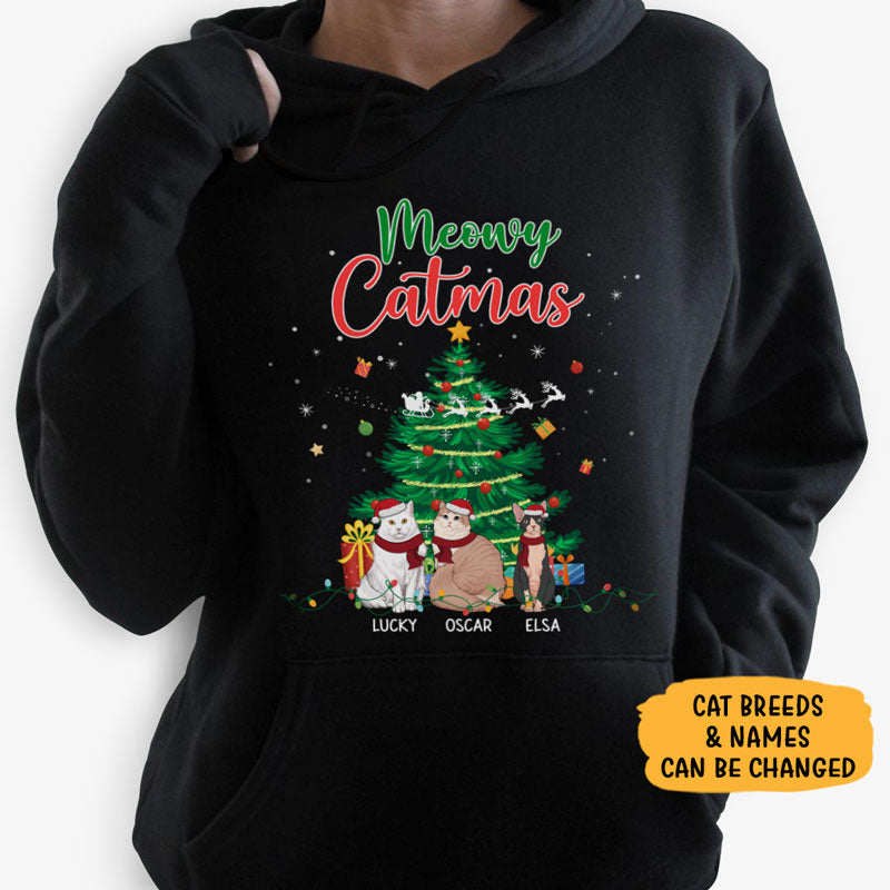 Meowy Catmas, Personalized Custom Hoodie, Sweatshirt, Christmas Gift for Cat Lovers