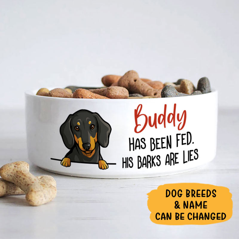 Dog Has Been Fed, Personalized Custom Pet Bowls, White Ceramic, Gift for Dog Lovers