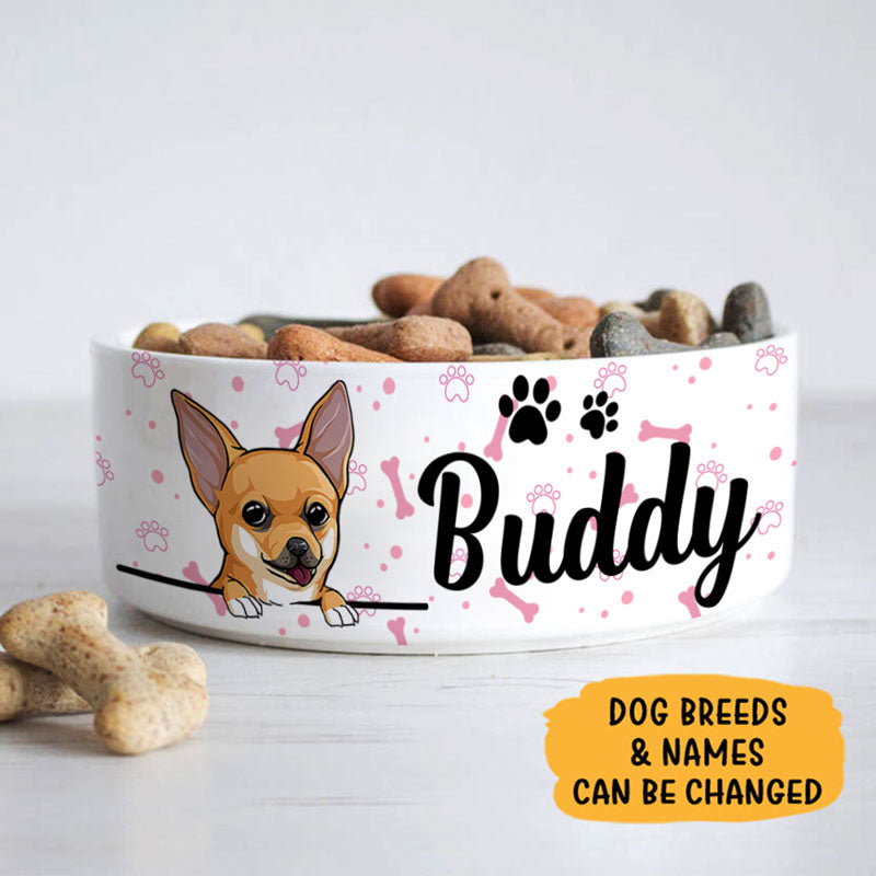 Personalized Ceramic Pet Bowls with Paw Print Custom Dog Bowl from