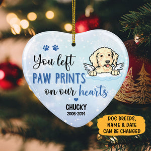 You Left Paw Prints Christmas Ornaments, Personalized Heart Ornaments, Custom Gift for Dog Lovers