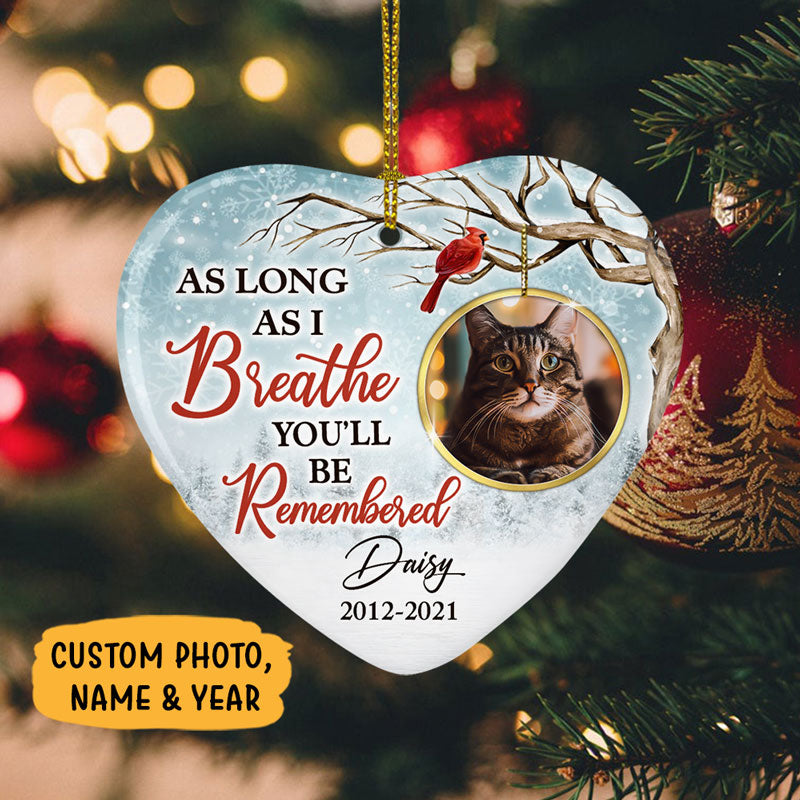 As Long As I Breathe, Personalized Heart Ornaments, Memorial Gifts, Custom Photo Gift