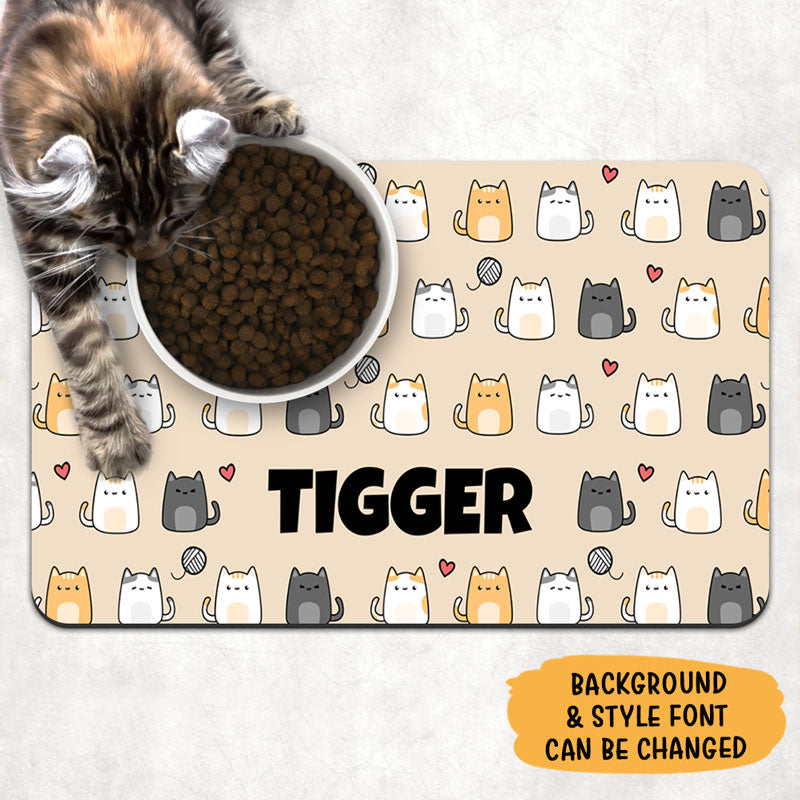 Funny Cat Pattern Pet Placemat, Personalized Pet Food Mat, Cat Lovers -  PersonalFury