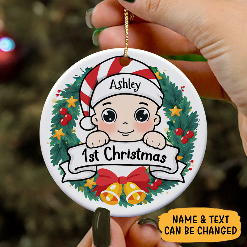 Baby's First Christmas, Christmas Wreath Ornament, Personalized Christmas Ornaments, Custom Ornament For Baby